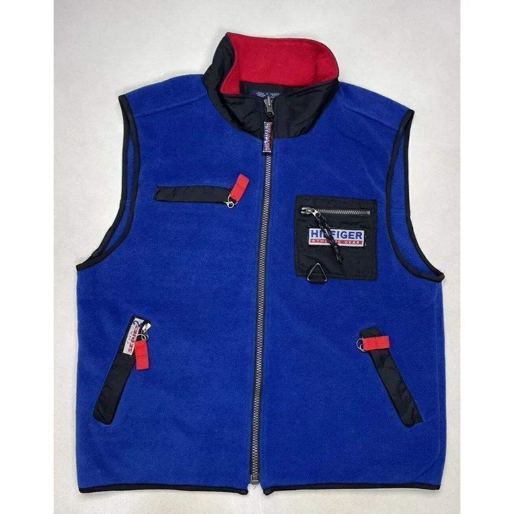 VINTAGE Tommy Hilfiger Tha Series 2 Fleece Full Zip Vest Jacket Men XL Blue 90s